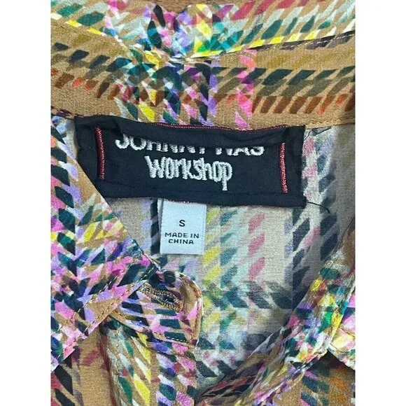 Johnny Was Workshop 100% Silk Long Sleeve Button Front Shirt Small Multicolor - Picture 7 of 9